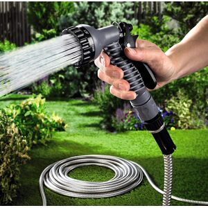 Stainless Steel Flexible Garden Hose Pipe with 7 Function Spray Gun