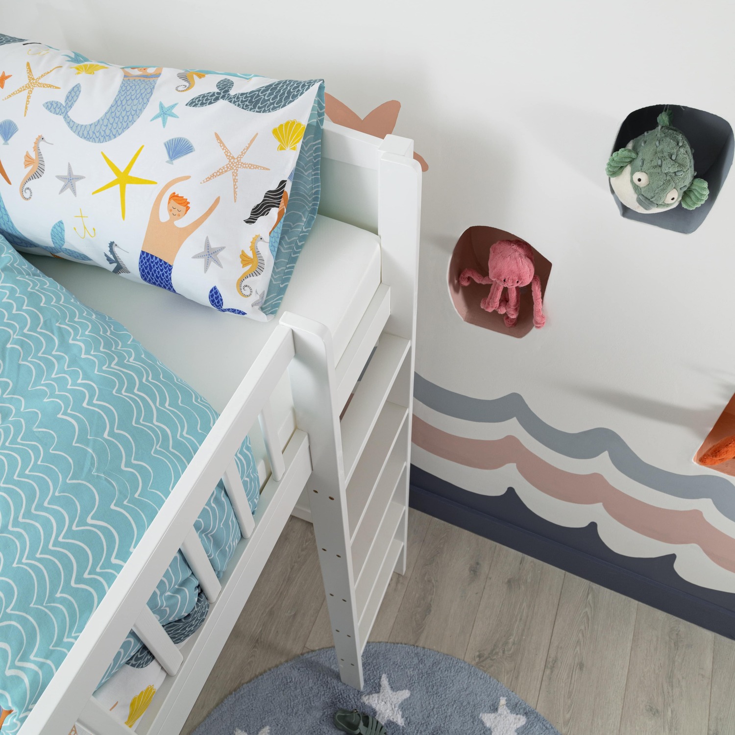 Lottie Highsleeper Kids Cabin Bed - White Thom Desk And Straight Ladder