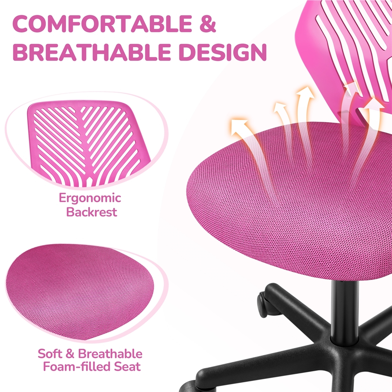 Armless Adjustable Office Chair - Rose Red