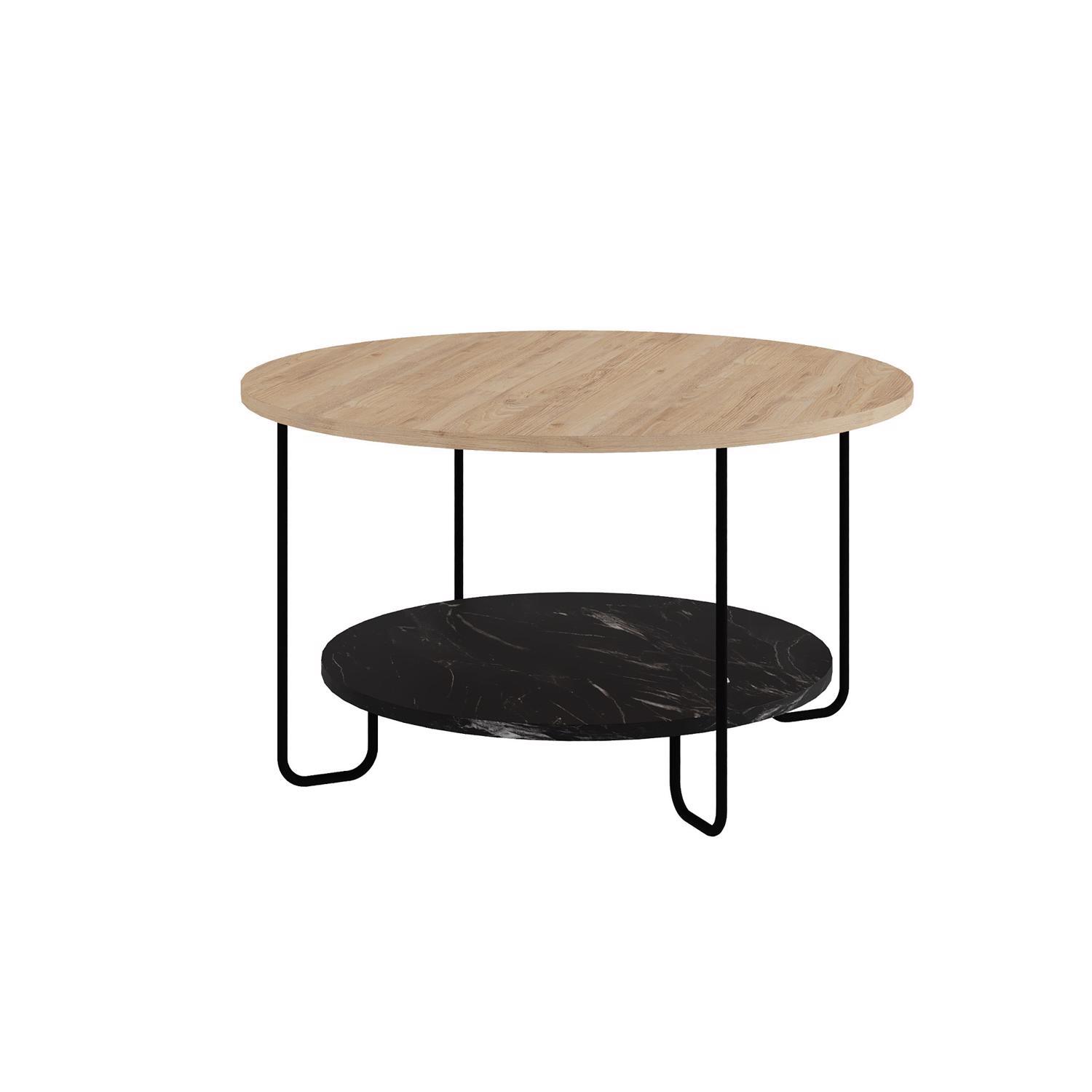 Fwstyle 2 Tier Round Modern Coffee Table Scratch Resistant - Marble Oak