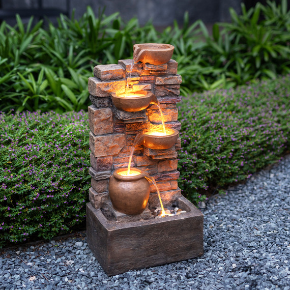LED Outdoor 4-Tier Cascading Stone Fountain