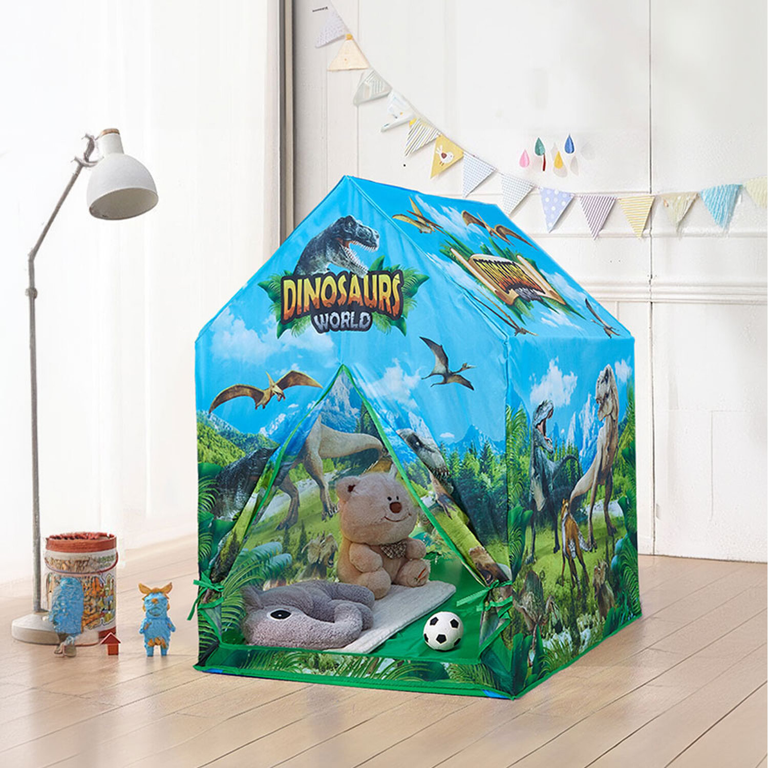 Livingandhome Polyester Dinosaur House Play Tent - Blue