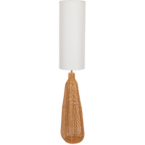Una Rattan Wicker Midi Floor Lamp with Linen Drum Lampshade