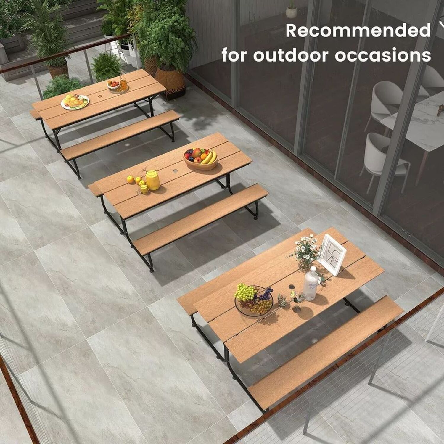 8 Seater Picnic Table And Bench Garden Set - Natural