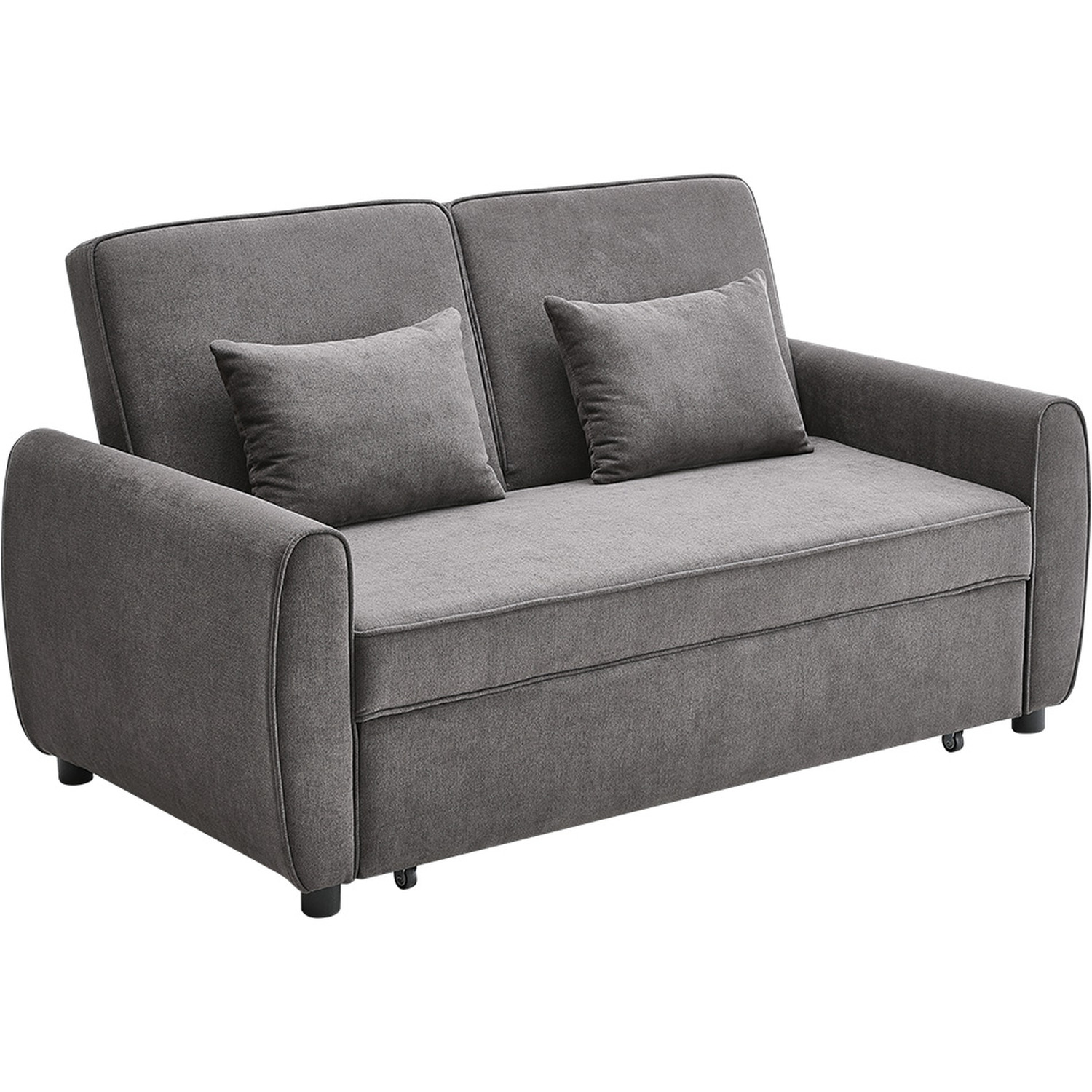 Fabric Convertible Sofa Bed With Two Pillows - Dark Grey