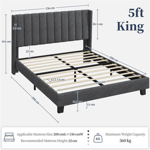 Dark Grey / King Yaheetech Upholstered Bed Frame with Channel Tufted Headboard shot 8065061