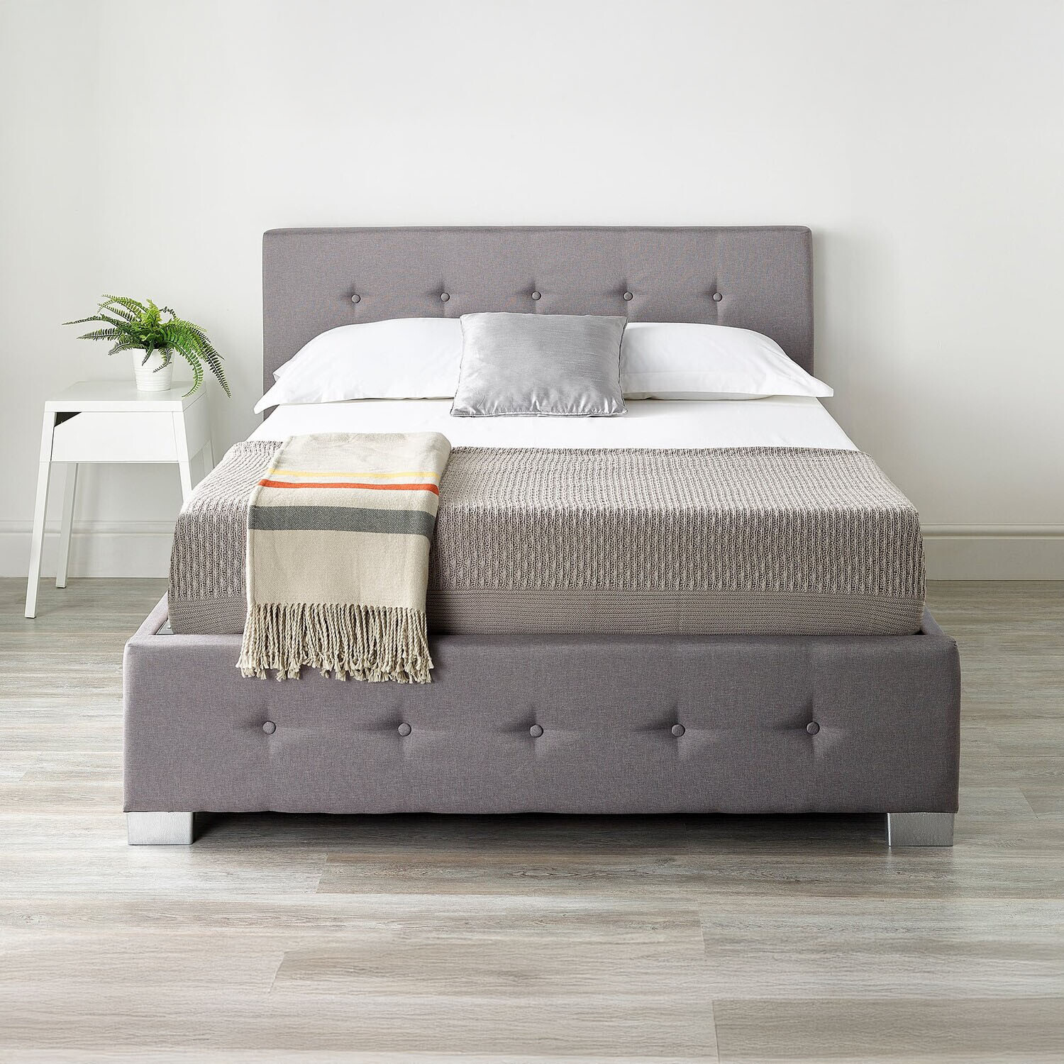 Aspire End Lift Ottoman Storage Bed - Grey Linen Fabric / Double