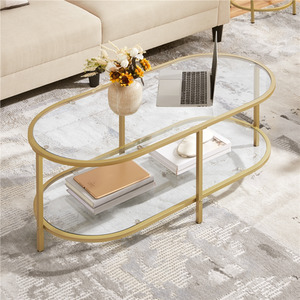 Gold Yaheetech Modern Clear Glass Oval Coffee Table shot 9881382