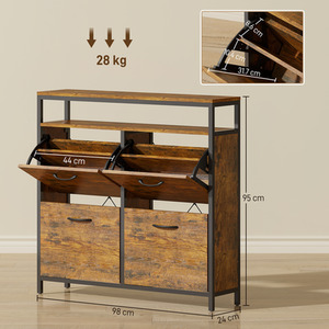 HOMCOM Narrow Shoe Cabinet with 4 Flip Drawers