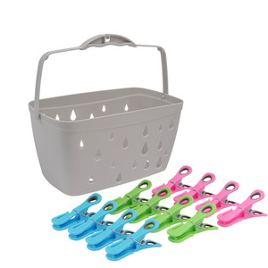 Plastic Peg Basket with 48 Prism Clip Pegs with Hooks