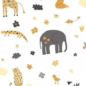 Animal Kingdom Wallpaper in Mustard and Grey