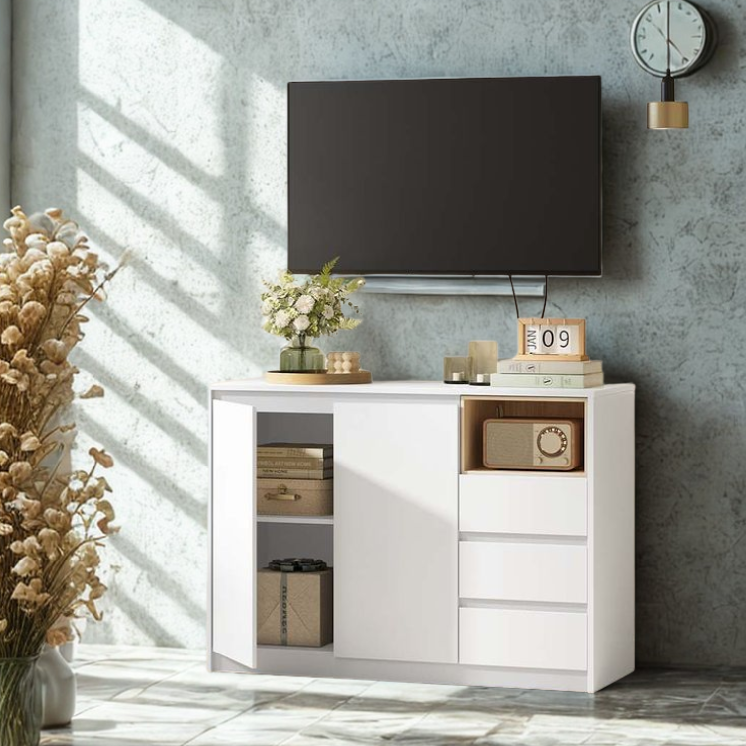 Modern 3 Drawer Sideboard - White