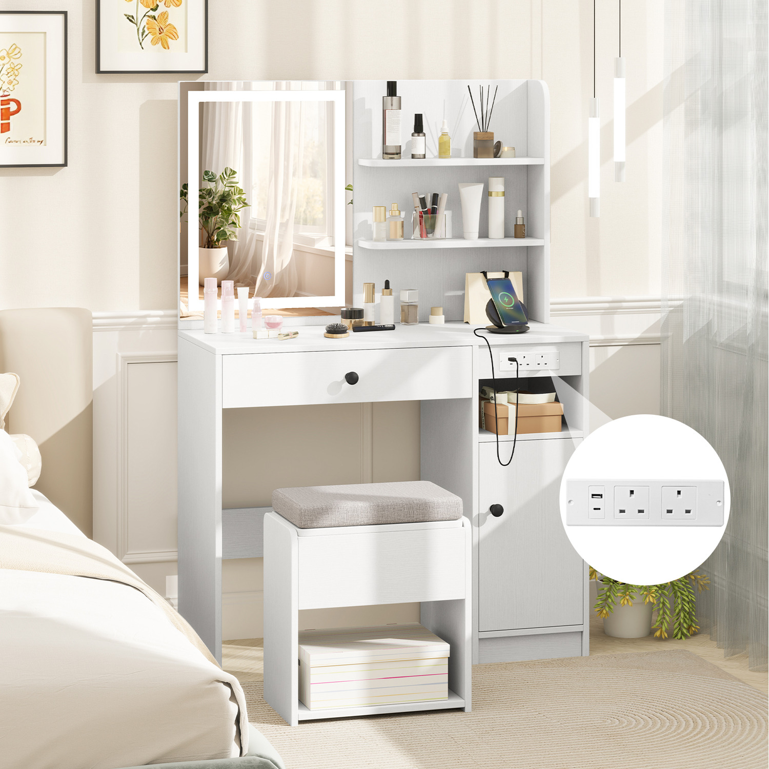 Vanity Desk With Mirror - White