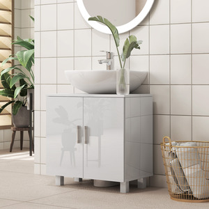 HOMCOM Freestanding Bathroom High Gloss Under Sink Cabinet White