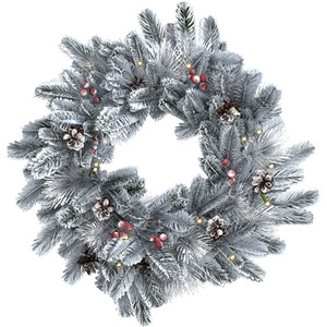 Charles Bentley Pre Lit Berry Pinecone Snowy Wreath