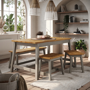 Corona Live Edge Dining Table and Triple Bench Dining Set
