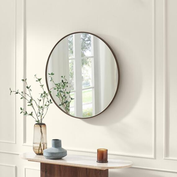 Inga Walnut Wood Medium Round 80cm Wall Mirror