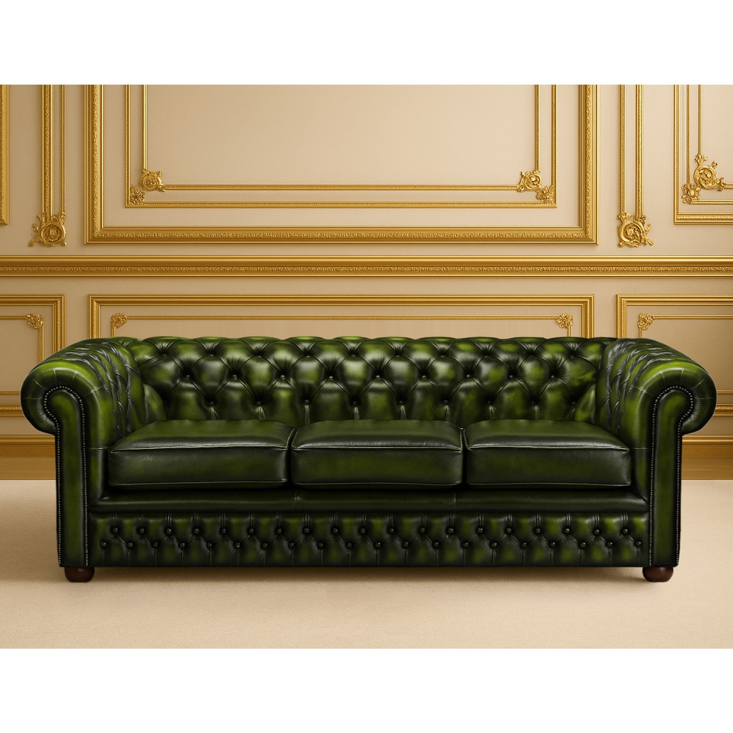 Vintage Leather Chesterfield 3 Seater Sofa Manufactured In The Uk - Green