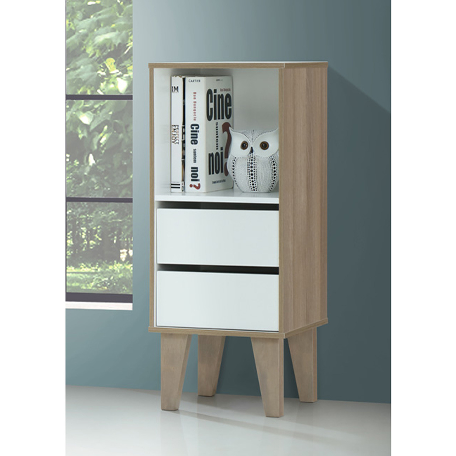 Ruby Bookcase With 2 Drawers In White Walnut - White Walnut