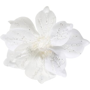 White Glitter Flower Clip