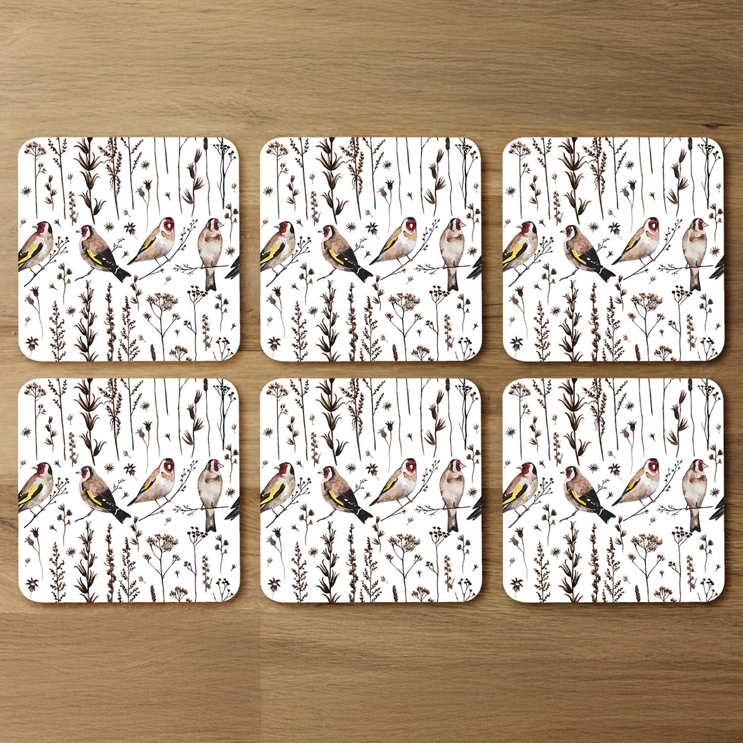 Goldfinches And Autumn Dry Plants Coaster - Brown