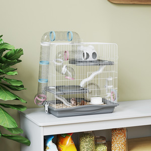 PawHut 3-Tier Hamster Cage with Exercise Wheels Water Bottle Food Dish