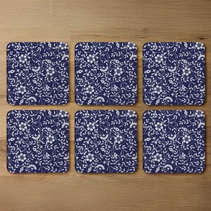 White Flowers On Navy Coaster