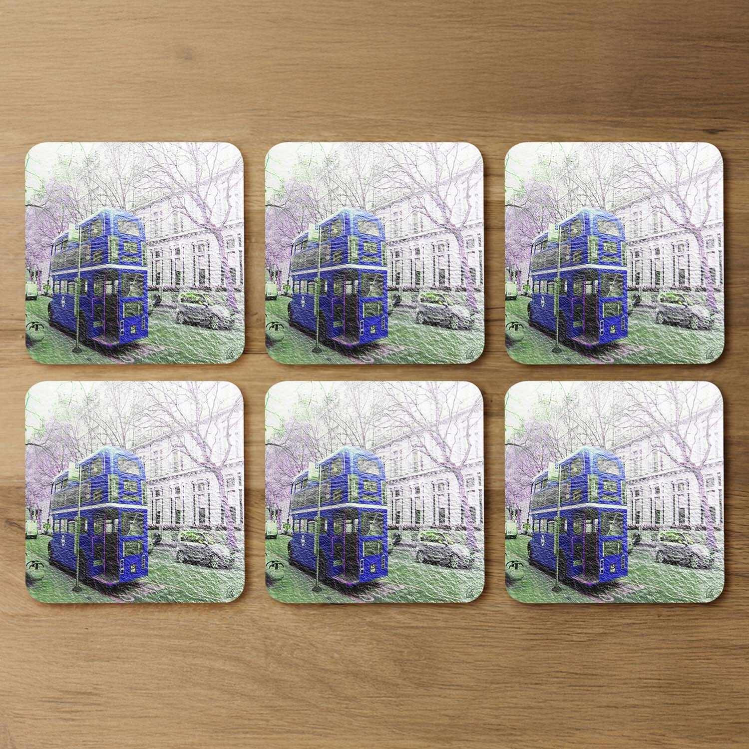 London Bus Behind Blue Coaster - Blue