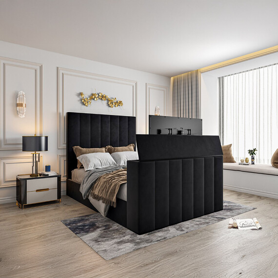 Jameson Upholstered Soft Velvet Line Tv Bespoke Bed Frame - Naple Fabric