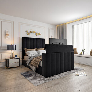 Jameson Upholstered Soft Velvet Line Tv Bespoke Bed Frame - Naple Fabric