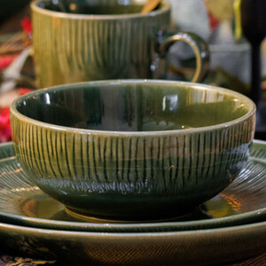 Mikasa Jardin Stoneware Cereal Bowls, Set of 4, 15cm, Green