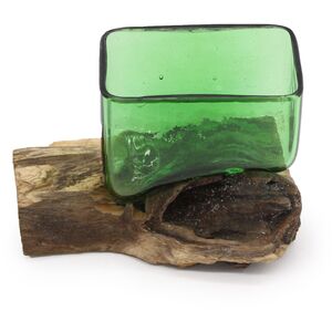 Recycled Beer Bottles Square Bowl on Wood