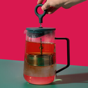 La Cafetire 'Gyro' 4 Cup Glass Spinning Tea Infuser with Green Lid, 1.25L
