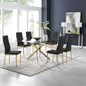 Leonardo Gold Dining Table With Six Gold Leg Milan Chairs