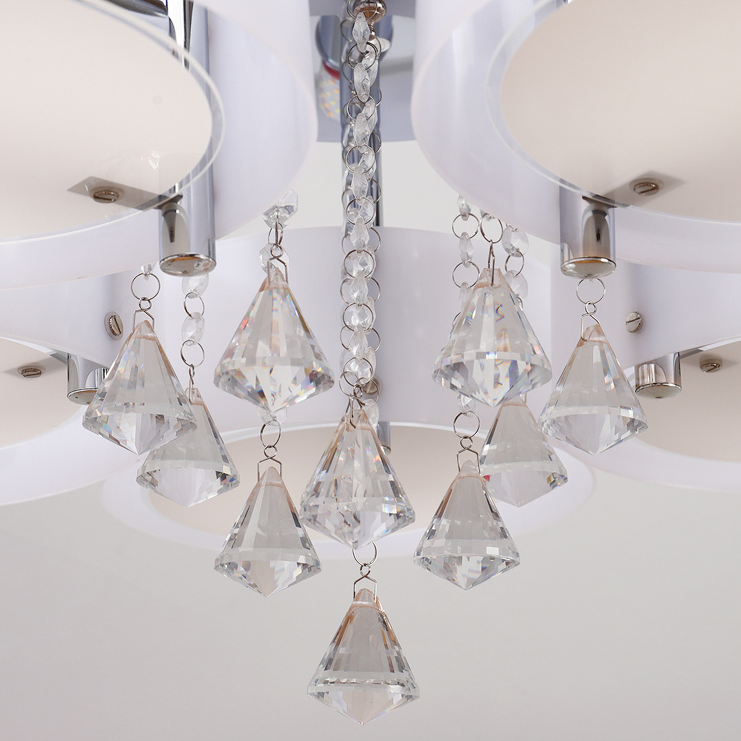 Crystal Modern Round Led Semi Flush Mount Ceiling Light - White 75cm