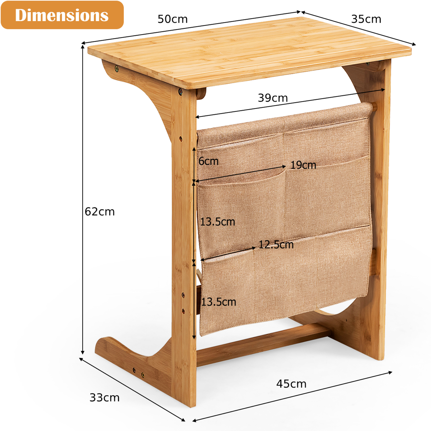 C-shaped Sofa End Table - Natural