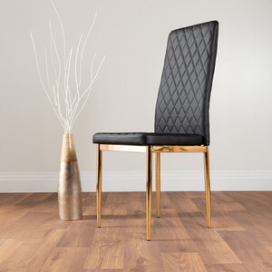 6 x Milan Gold Leg Hatched Upholstered Faux Leather Modern Kitchen Dining Chairs