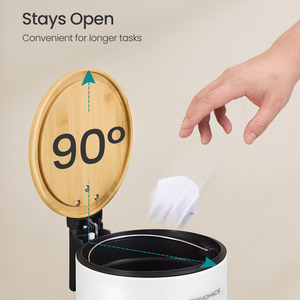 Small Waste Bin, Rubbish Bin with Bamboo Lid, Metal Pedal