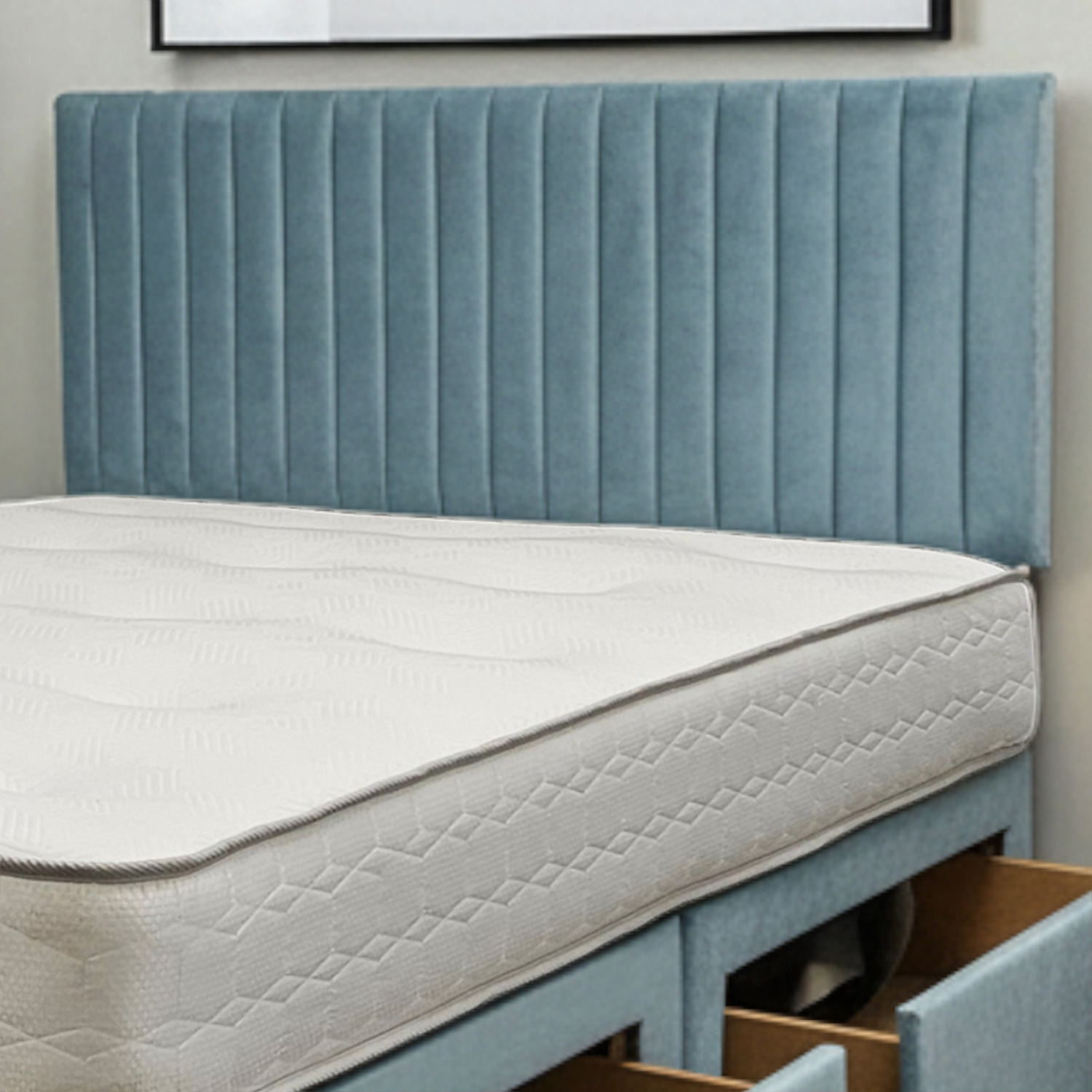 Emily Plush Bed Set With Mattress And 24 Headboard - Sky Blue Single