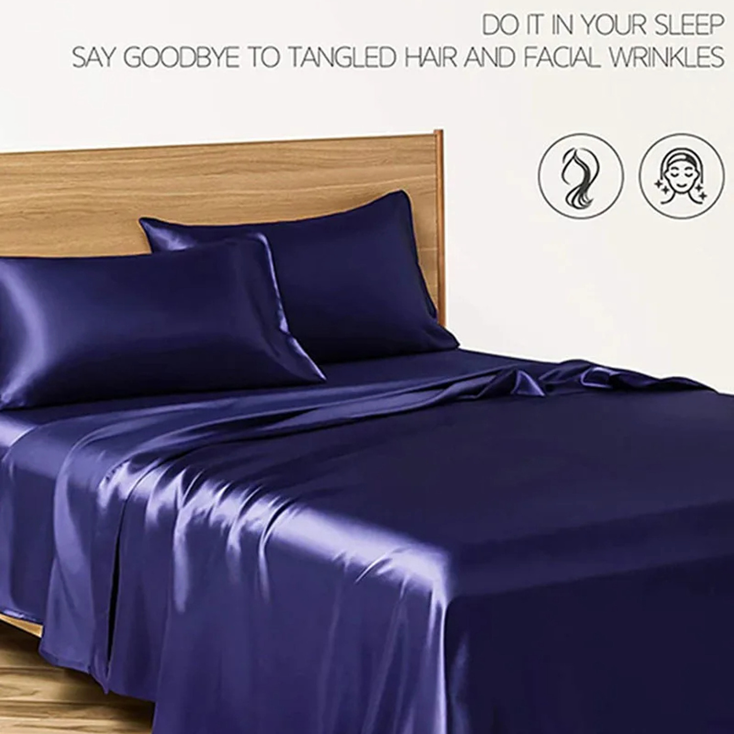 Luxury Satin Bed Sheet Set Queen King - Blue