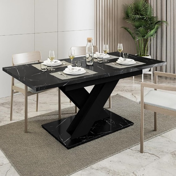 Bronx 140-180 Black Marble Effect Extendable Table