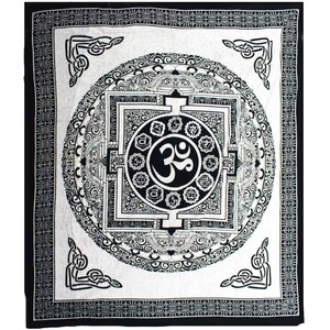 Double Cotton Bedspread  Wall Hanging - OM Mandala, Handmade, Serene Decor