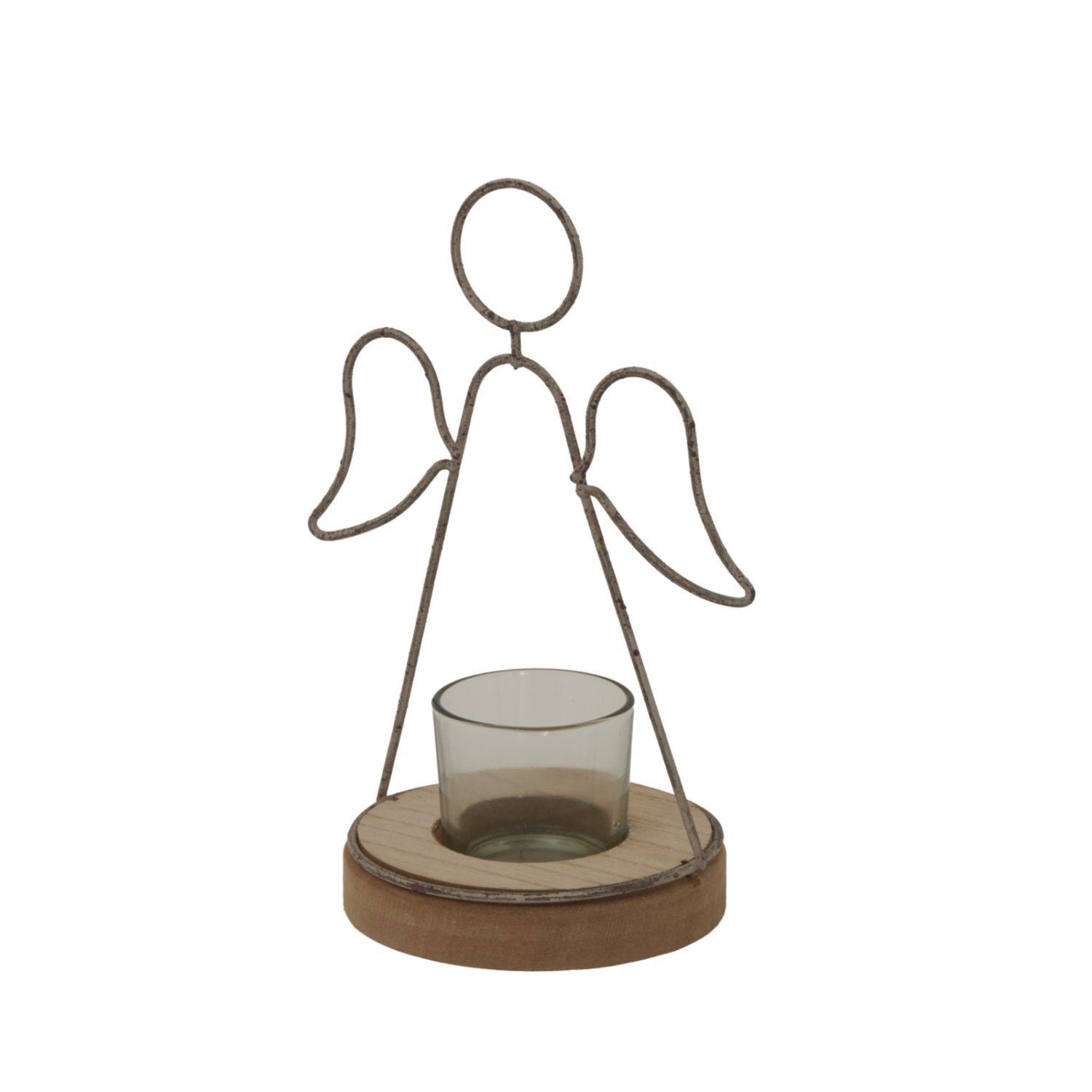 Rustic Angel Tealight Holder with Glass Votive for Serenity - Brown