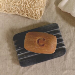 Heavy Ridges Grey Soapstone Soap Dish Drip Drain Design