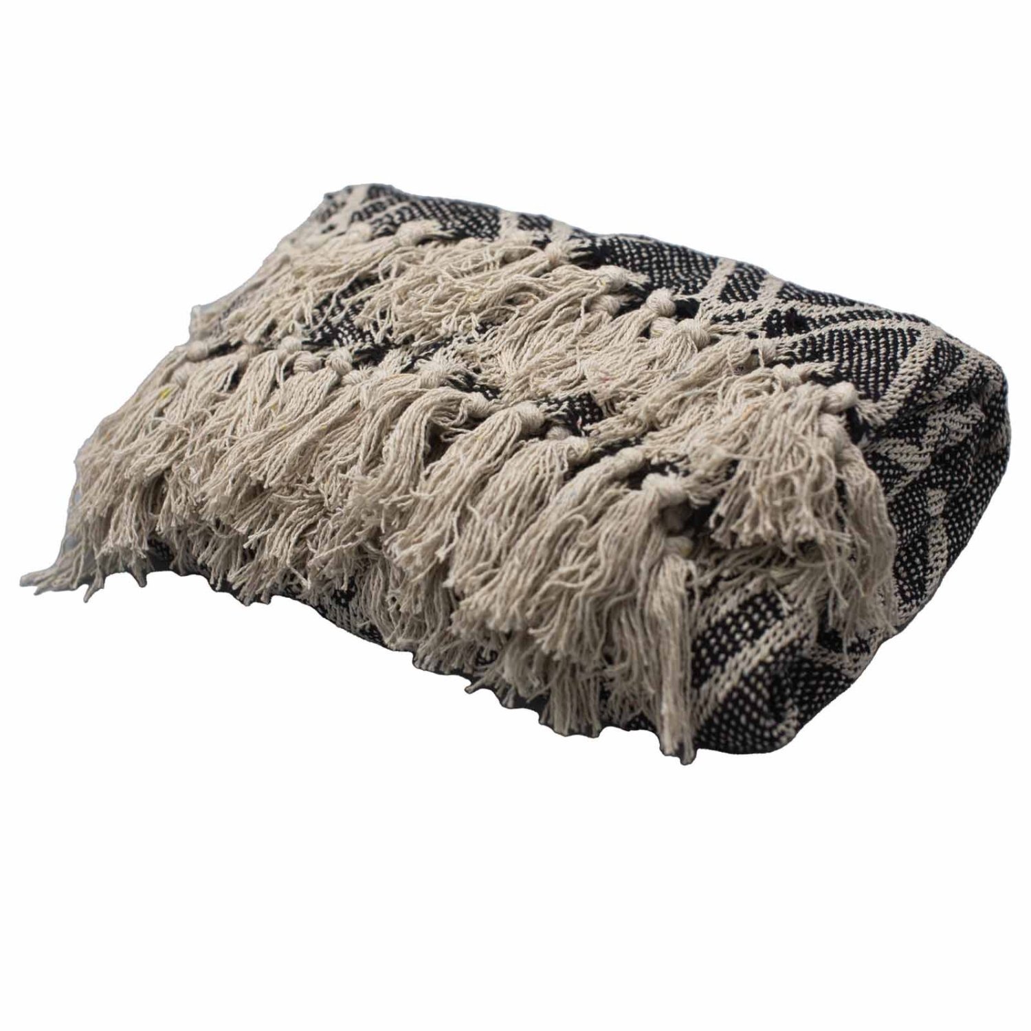 Boho Comfort Throw Black Beige Regency Cotton Blanket - Black