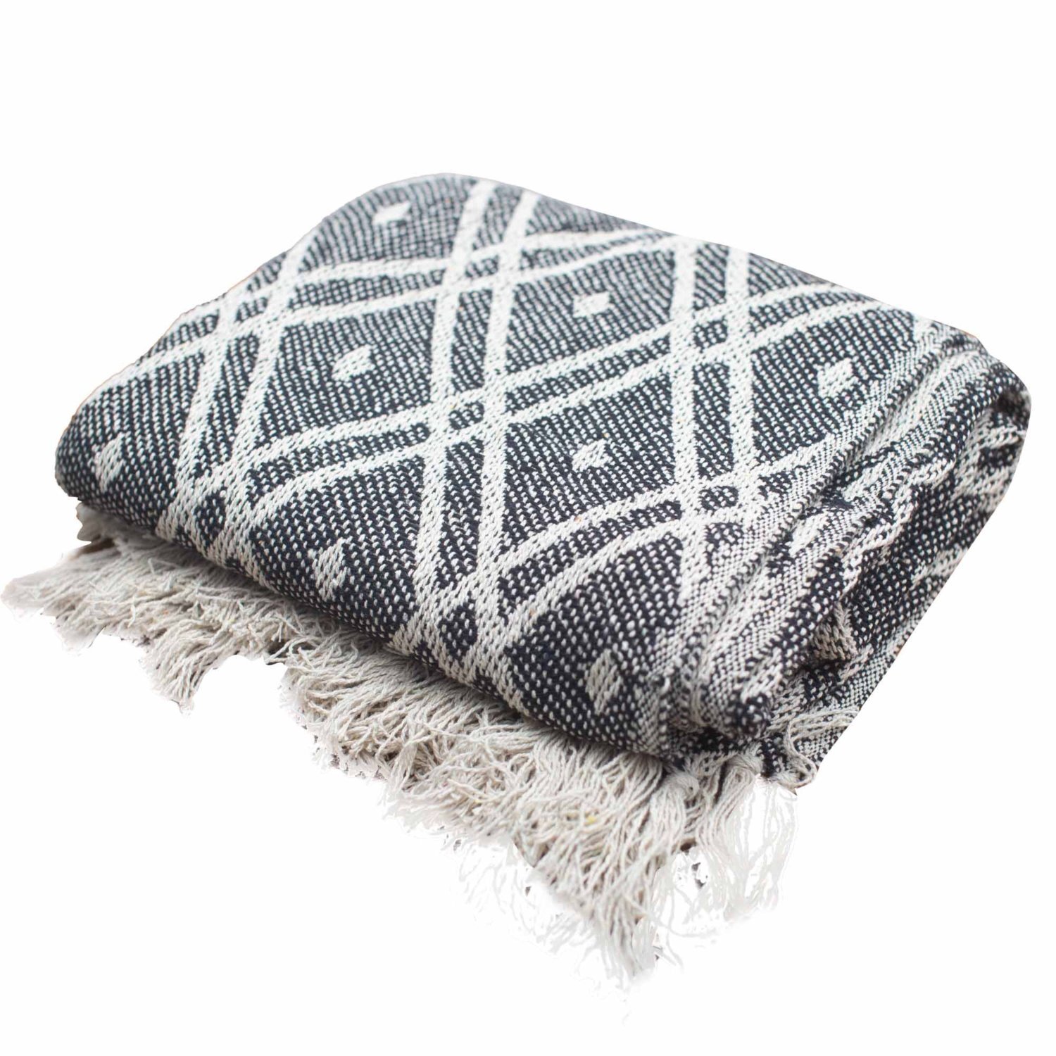 Boho Comfort Throw Black Beige Regency Cotton Blanket - Black