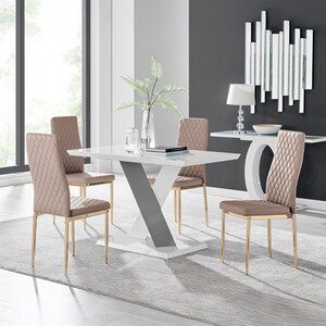 Monza White High Gloss Dining Table  4 Milan Gold Leg Chairs