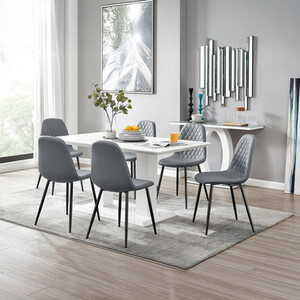 White Imperia 6 Table and 6 Corona Black Leg Chairs