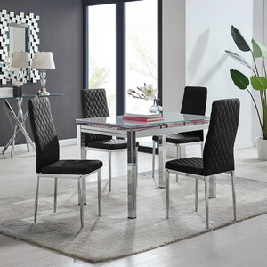 Enna White Glass Extending Dining Table and 4 Velvet Milan Chairs