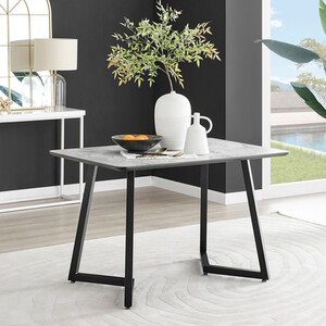 Carson 120cm White Marble Effect Large Melamine Dining Table with Black Legs